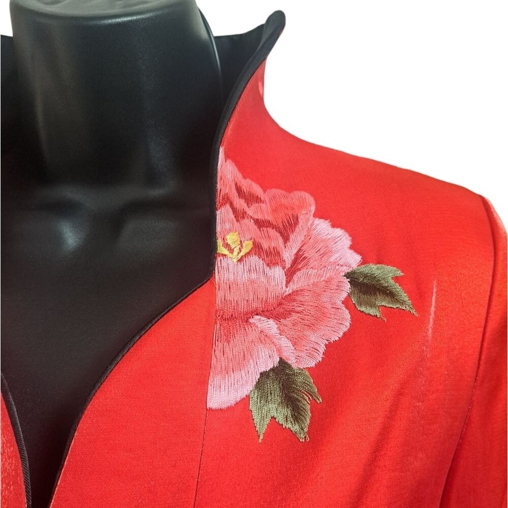 Beautiful Red Floral Asian Jacket Blazer By Bo Xi Hua Fu Women's Size L - Picture 5 of 14